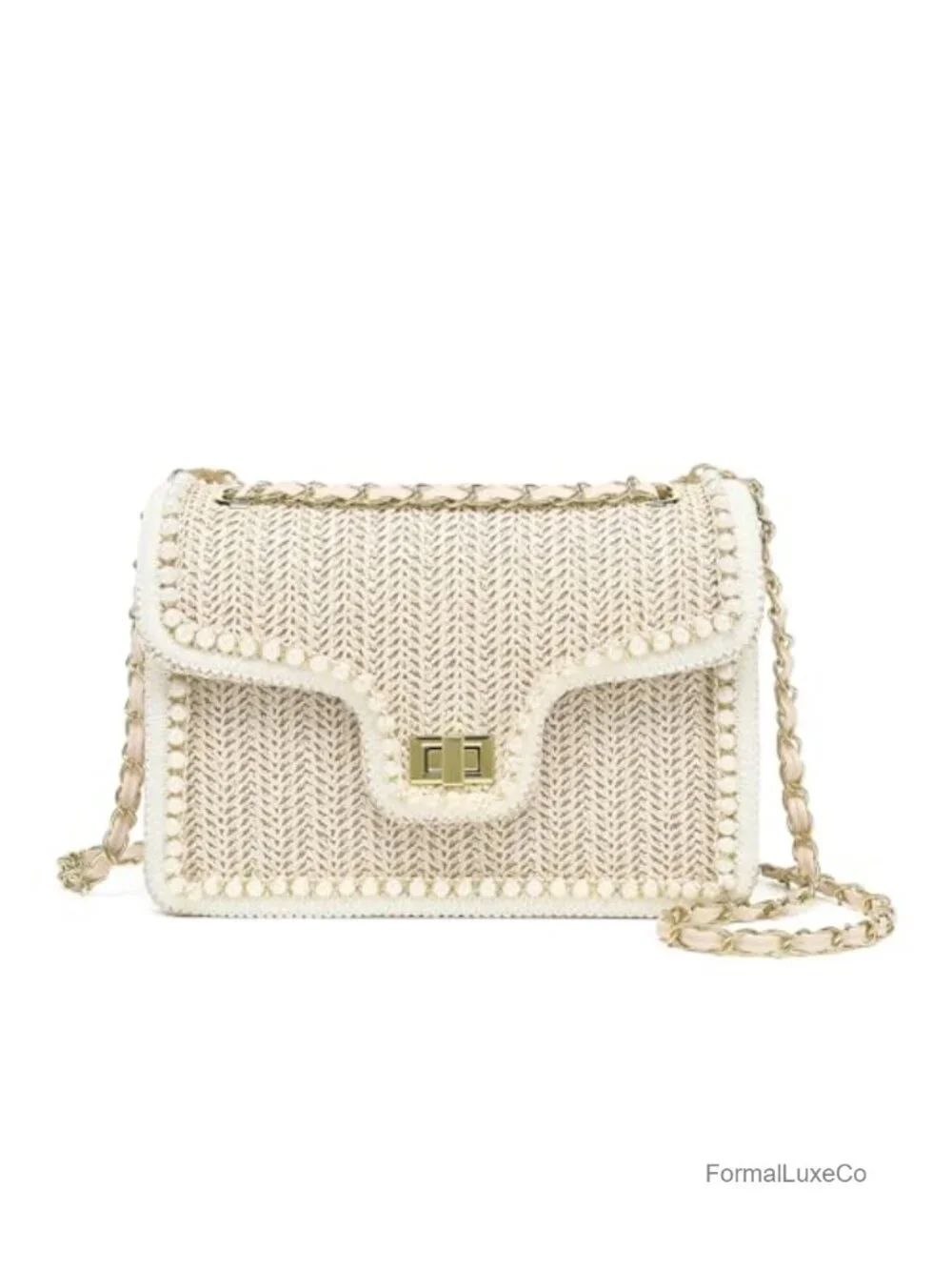 Woven Straw Crossbody Bag for Women Boho Summer Beach Purse with Chain Strap